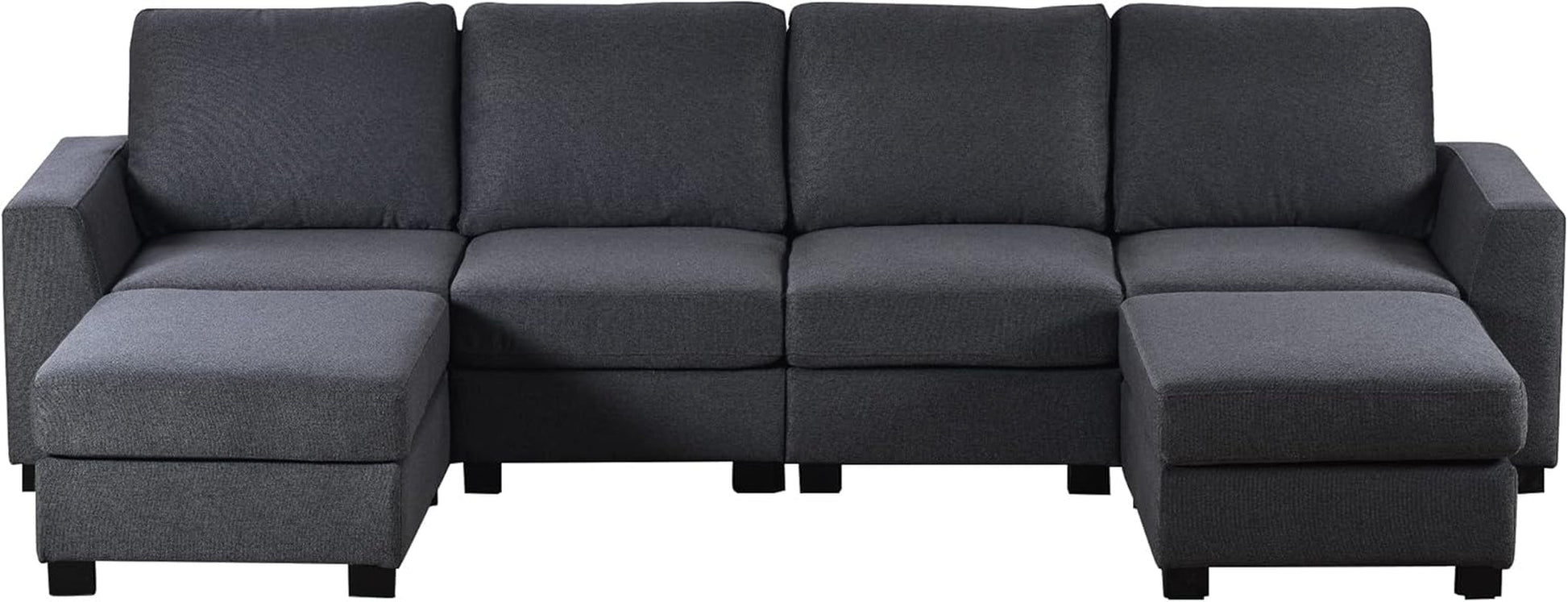 Convertible Sectional Sofa Couch, Modern Fabric U-Shaped Living Room Furniture Set with Removable Ottomans, 4-Seat Upholstered Couch with Wide Armrest for Office, Apartment-4