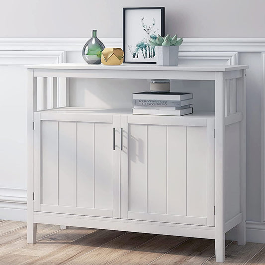 White Buffet Cabinet with 2 Doors and Adjustable Shelf-0