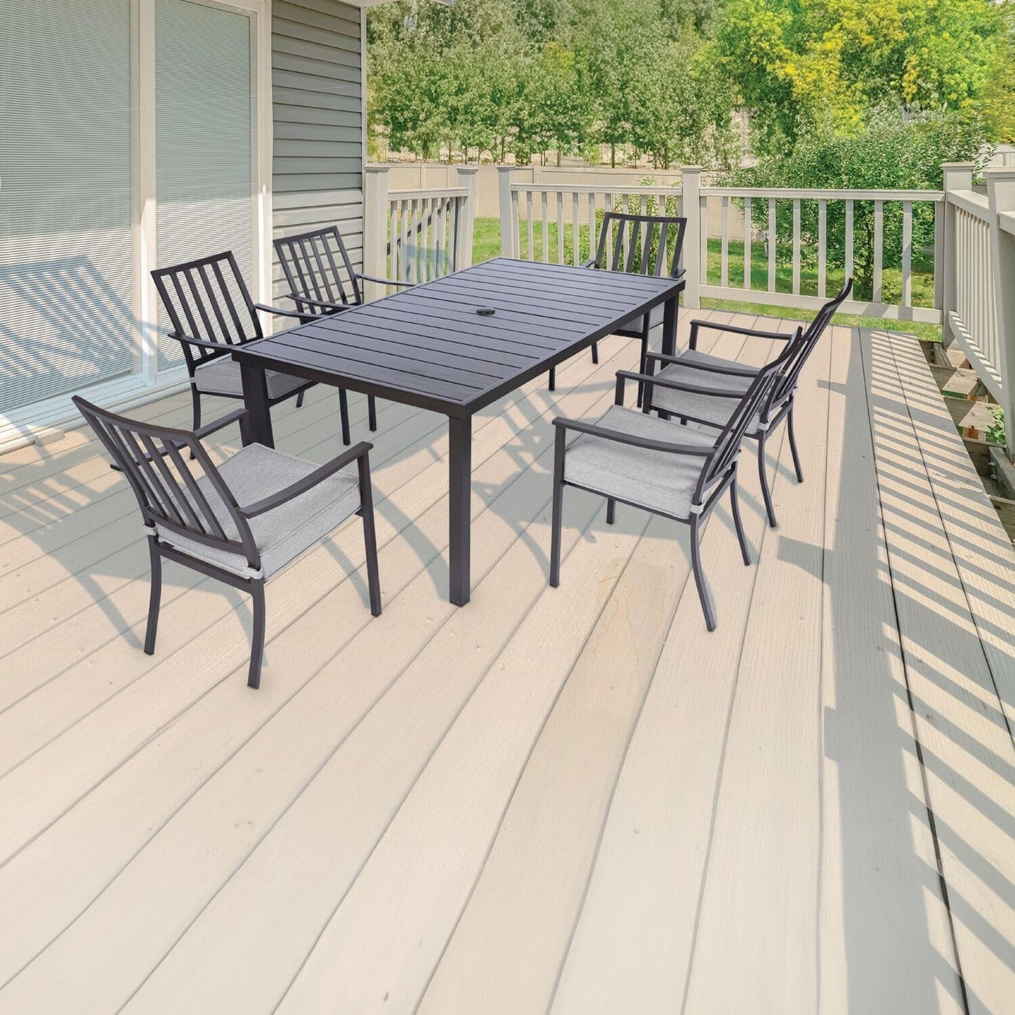 Furniture Carter 7-Piece Patio Dining Set, ern Patio Furniture, Outdoor Dining Set for 6 with All-Weather Aluminum Frames, Padded Dining Chairs, and Slat Table-1