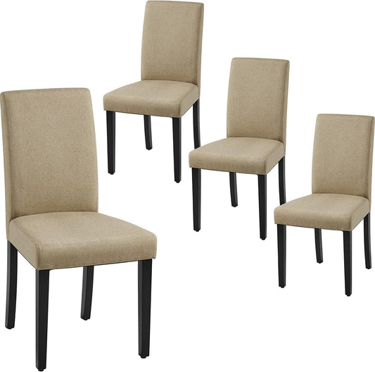 Dining Chair Fabric Parson Chair Modern Stylish Upholstered Kitchen Living Room Padded Chair Armless Side Chair with Solid Wood Legs Set of 4, Khaki-0