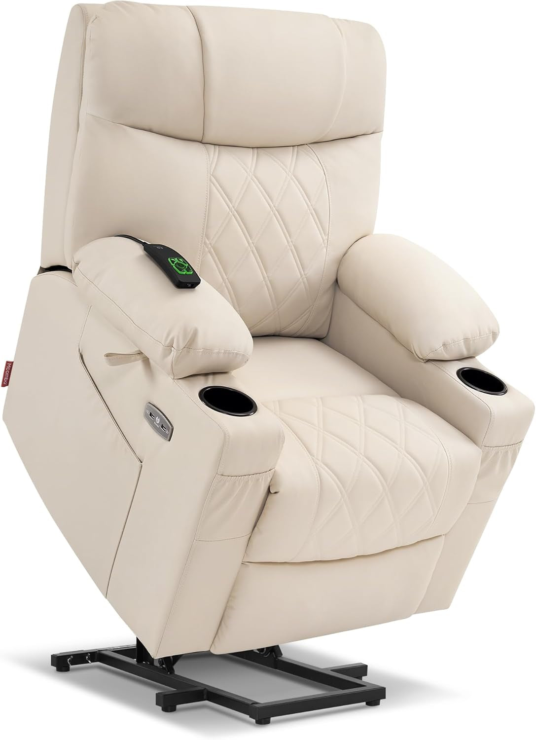 Small Size Power Lift Recliner Chair Sofa with Massage and Dual Heating, Adjustable Headrest for Elderly People Petite, USB Ports, Extended Footrest, Faux Leather 7111 (Cream White)-2