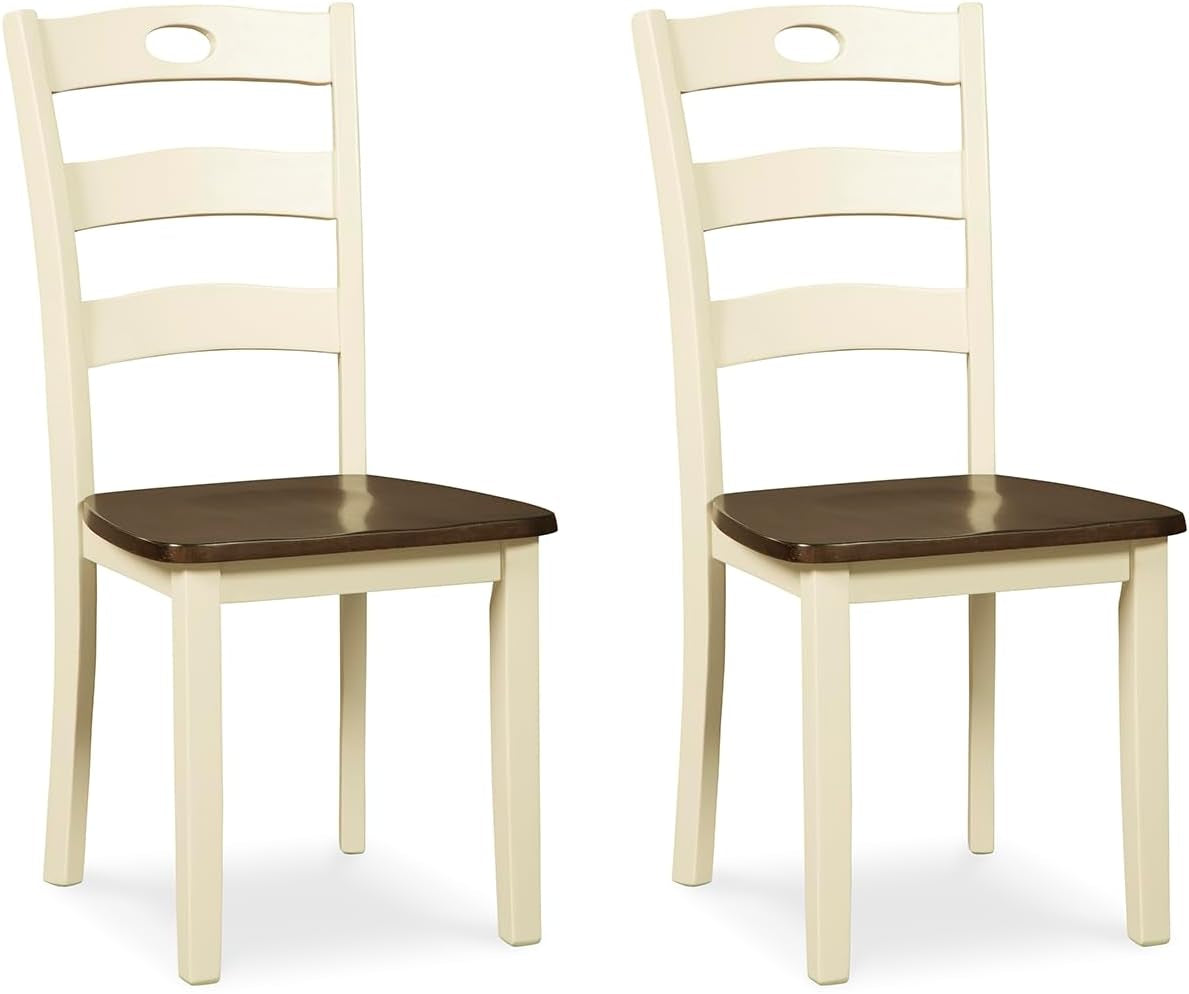 Woodanville 18" Cottage Ladderback Dining Chair, 2 Count, Cream & Brown-0