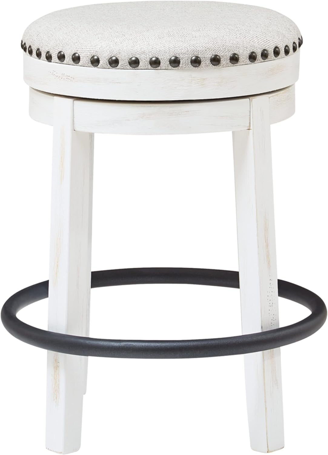 Valebeck 24" Counter Height Upholstered Swivel Stool, White & Black-2