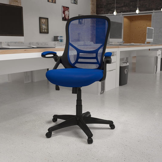 Porter High-Back Swivel Office Chair with Adjustable Lumbar Support and Seat Height, Ergonomic Mesh Desk Chair with Flip-Up Armrests, Blue/Black-1