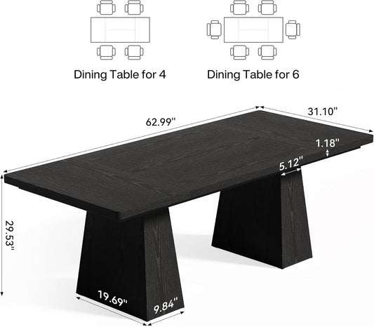 Dining Table for 6 People, Wooden Dining Table, Rectangle Table with Heavy Duty Legs, Modern Dining Table for Kitchen, Dining Room, Black-1