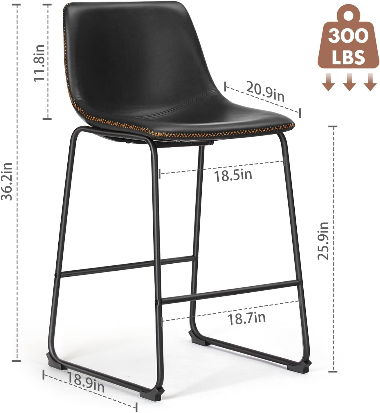 26 Inch Counter Height Bar Stools Set of 4, Modern Faux Leather High Barstools with Back and Metal Leg, Bar Chairs for Kitchen Lsland, Elegant Black-1