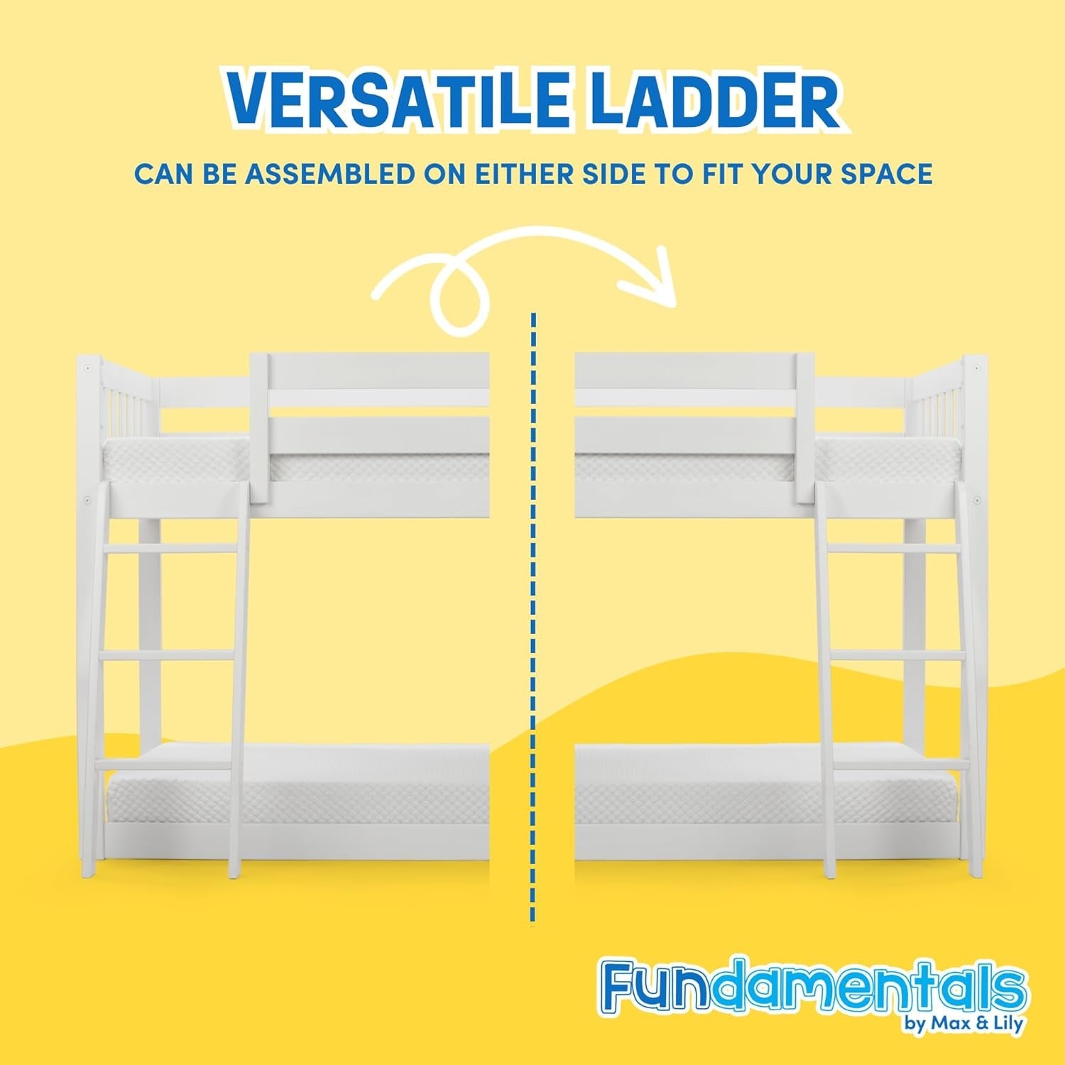 Fundamental Twin Low Bunk Bed, Kids Solid Wood Modern Bed Frame with Strong Wooden Slats, Non-Toxic Finishes, High Weight Capacity, White-3