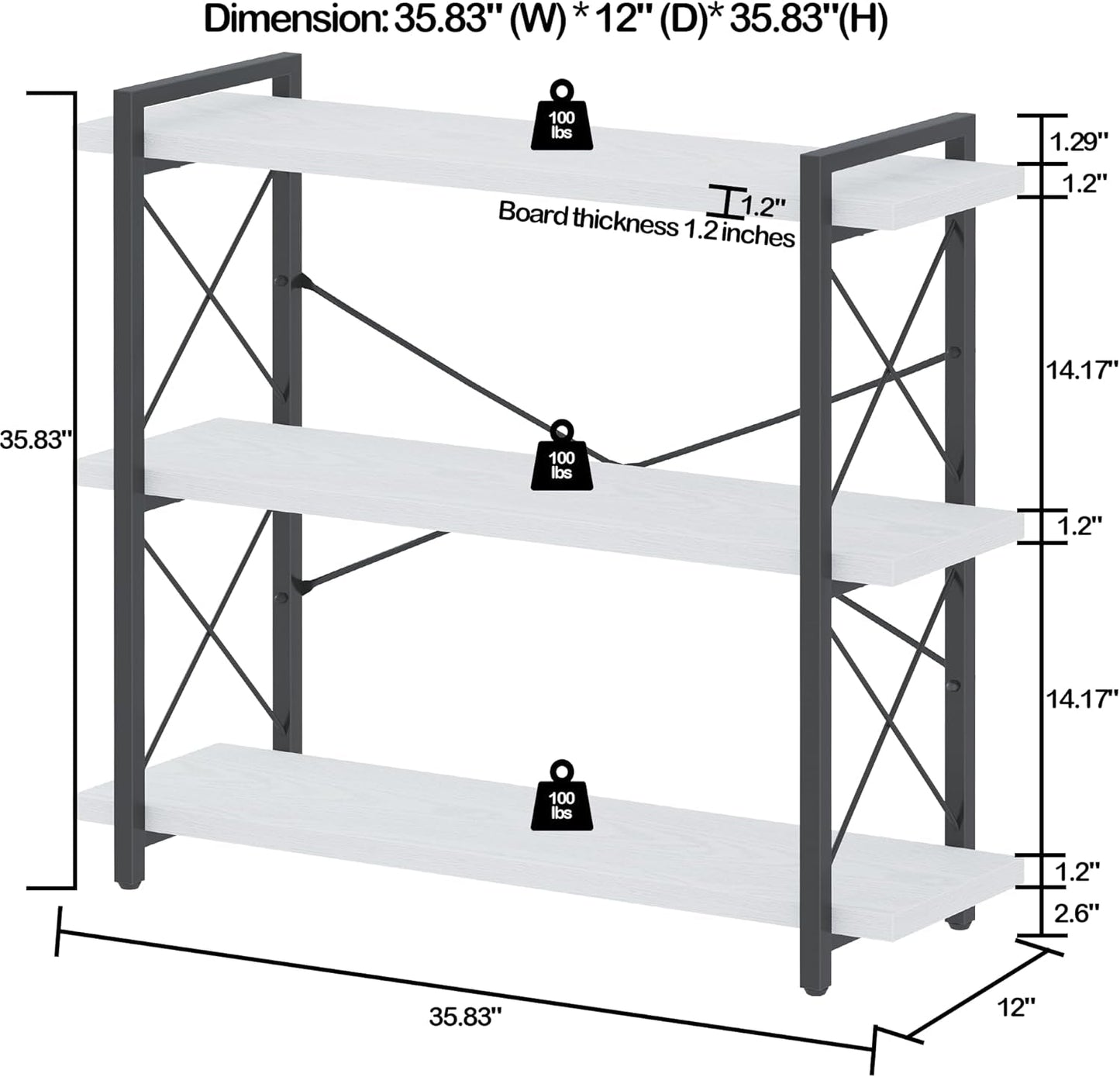 Bookshelf, 3-Tier Industrial Bookcase, Open Book Shelf, Freestanding Horizontal Bookshelves with Metal Frame-1
