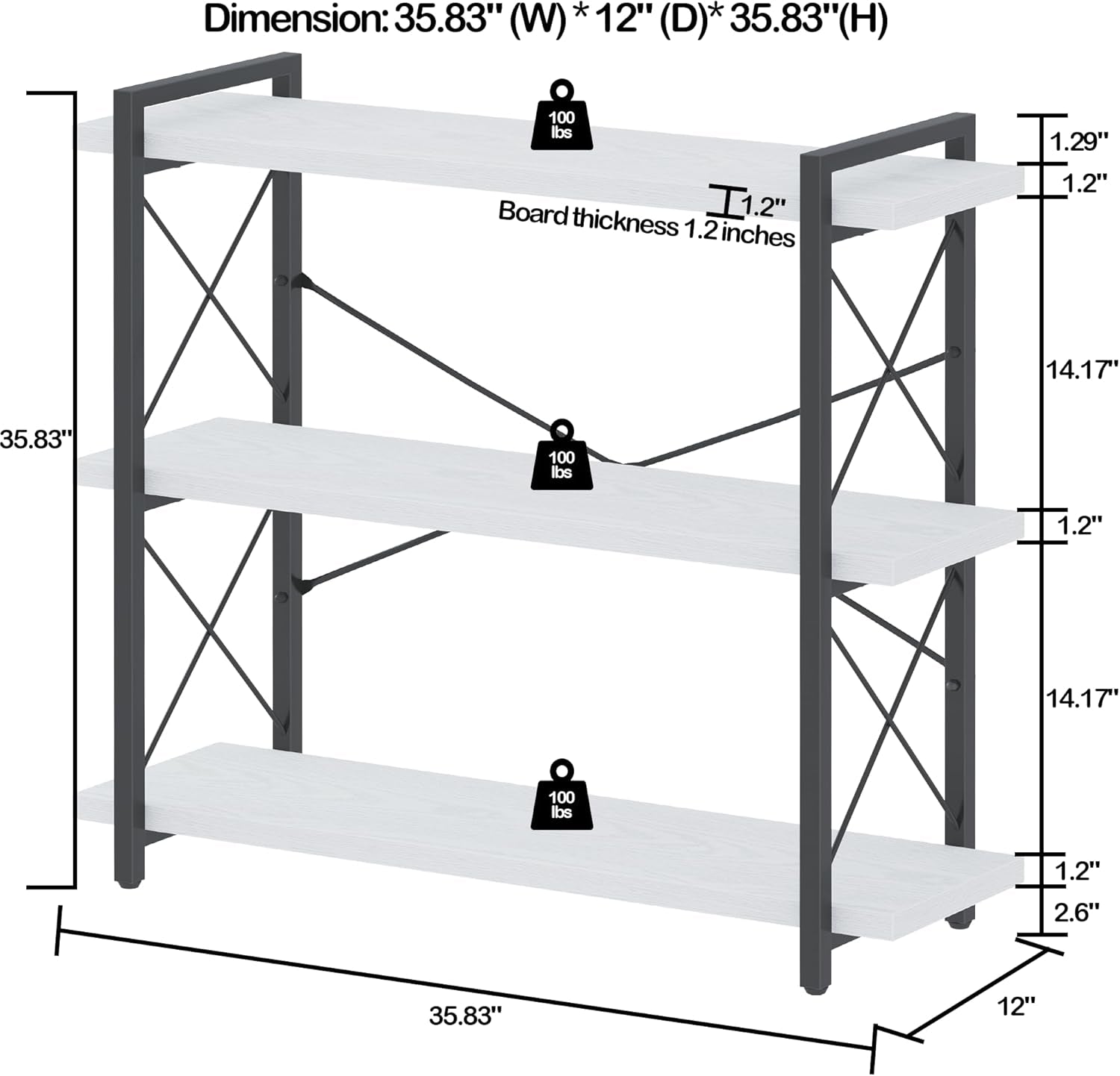 Bookshelf, 3-Tier Industrial Bookcase, Open Book Shelf, Freestanding Horizontal Bookshelves with Metal Frame-1