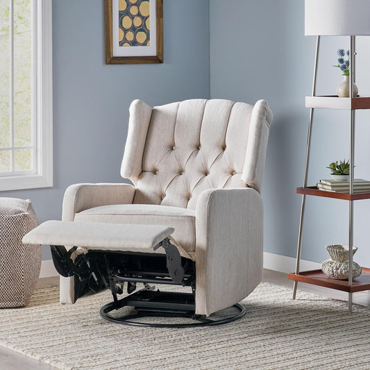 Manual Recliner Chair with Wing Back and Rolled Arms, 360-Degree Swivel Accent Chair for Living Room-1