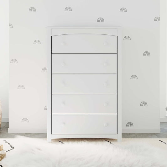 White Storkcraft Kenton 5 Drawer Dresser-0