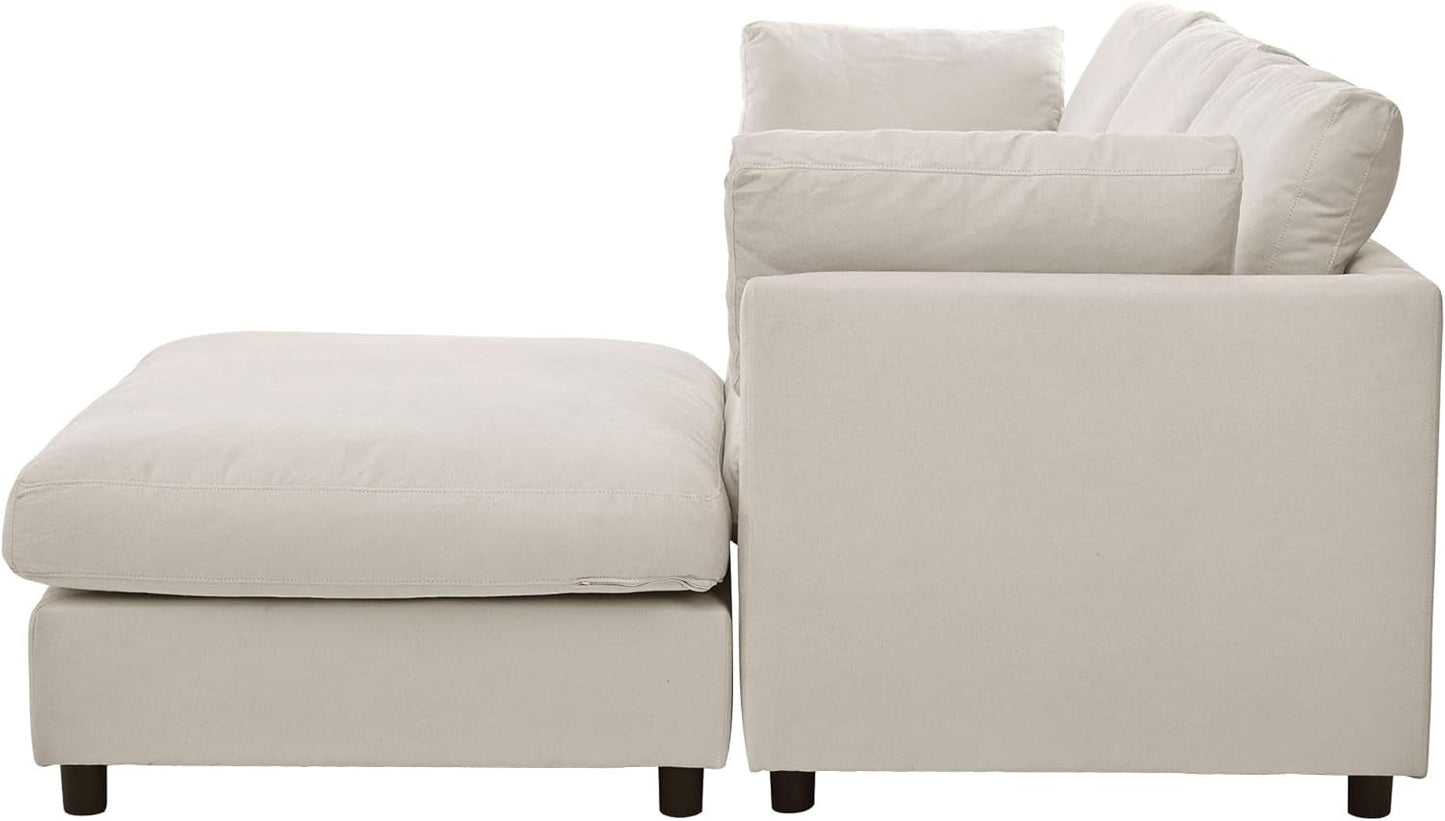 Deep Seat Convertible Sectional Sofa with Movable Ottoman, Comfy Polyester Blend Upholstery Corner Couch with Throw Pillows, 3-Seater L Shaped Sofa&Couches for Living Room Furniture Set-3