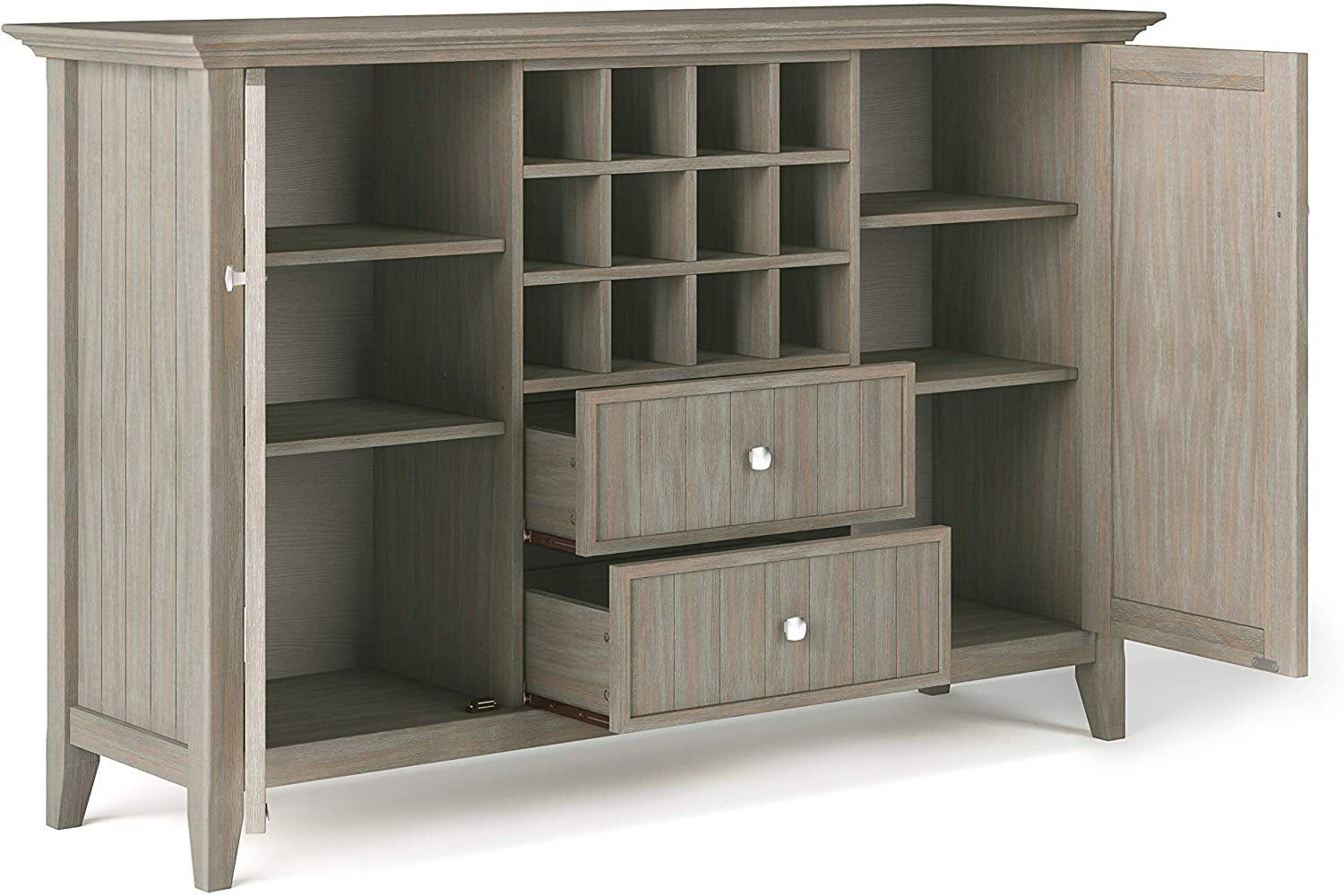 Rustic Gray Pine Wood Sideboard Buffet with Wine Storage-2