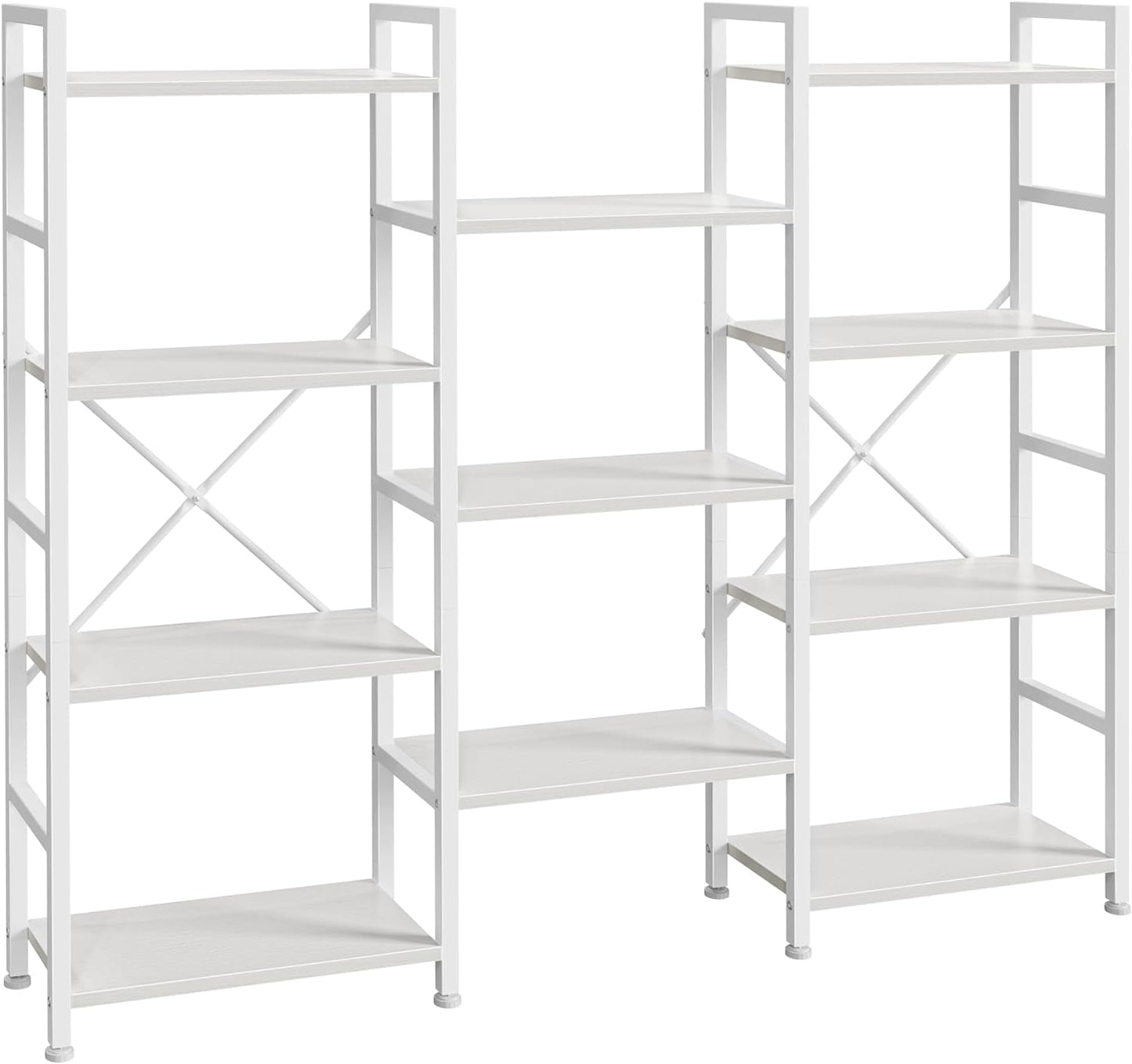 Triple 4 Tier Bookshelf, Bookcase with 11 Open Display Shelves, Wide Book Shelf Book Case for Home & Office, White-0