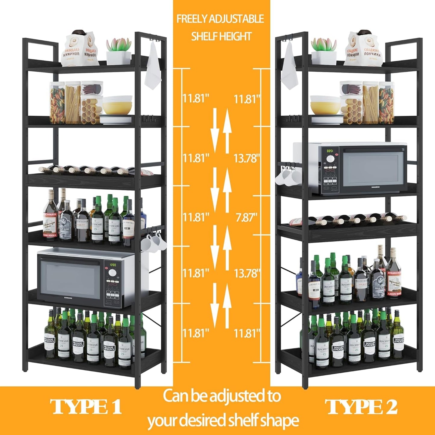 6 Tier Bookshelf, Adjustable Industrial Bookcase, Vertical Tall Book Shelf, Wood and Black Metal Open Bookshelves for Home Office, Living Room, Bedroom, 70 Inch-3