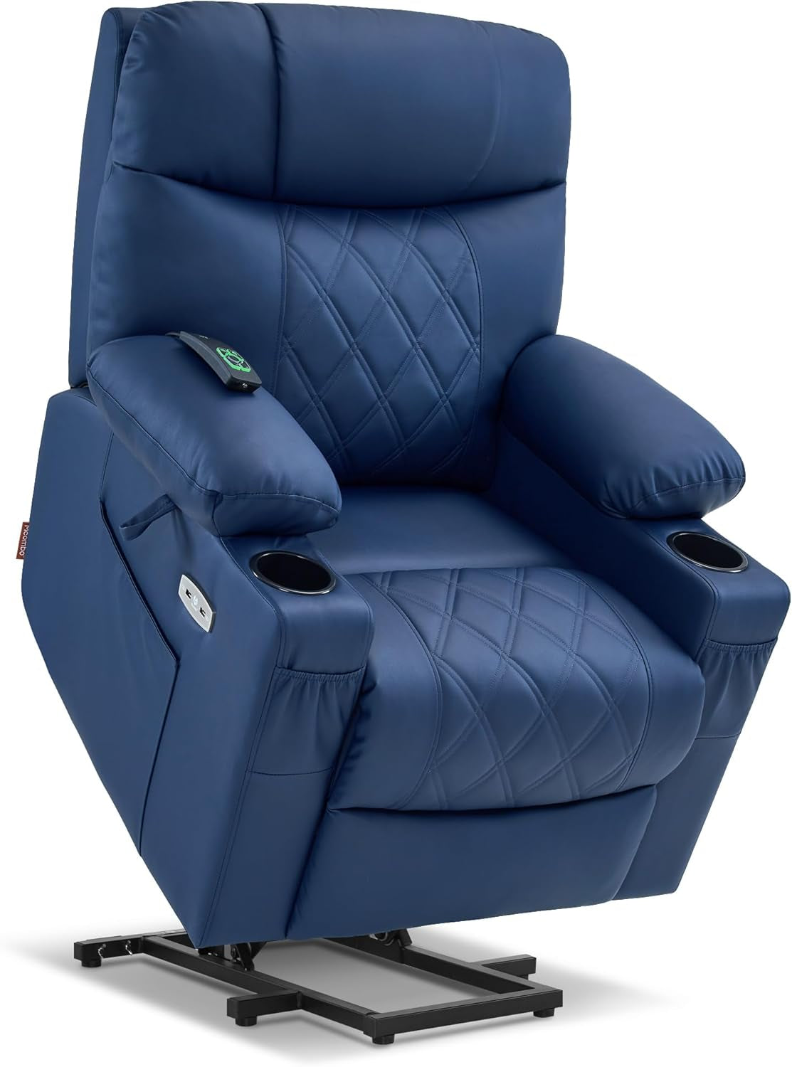 Small Size Electric Power Lift Recliner Chair Sofa with Massage and Dual Heating, Adjustable Headrest for Elderly People Petite, USB Ports, Faux Leather 7111 (Blue)-0