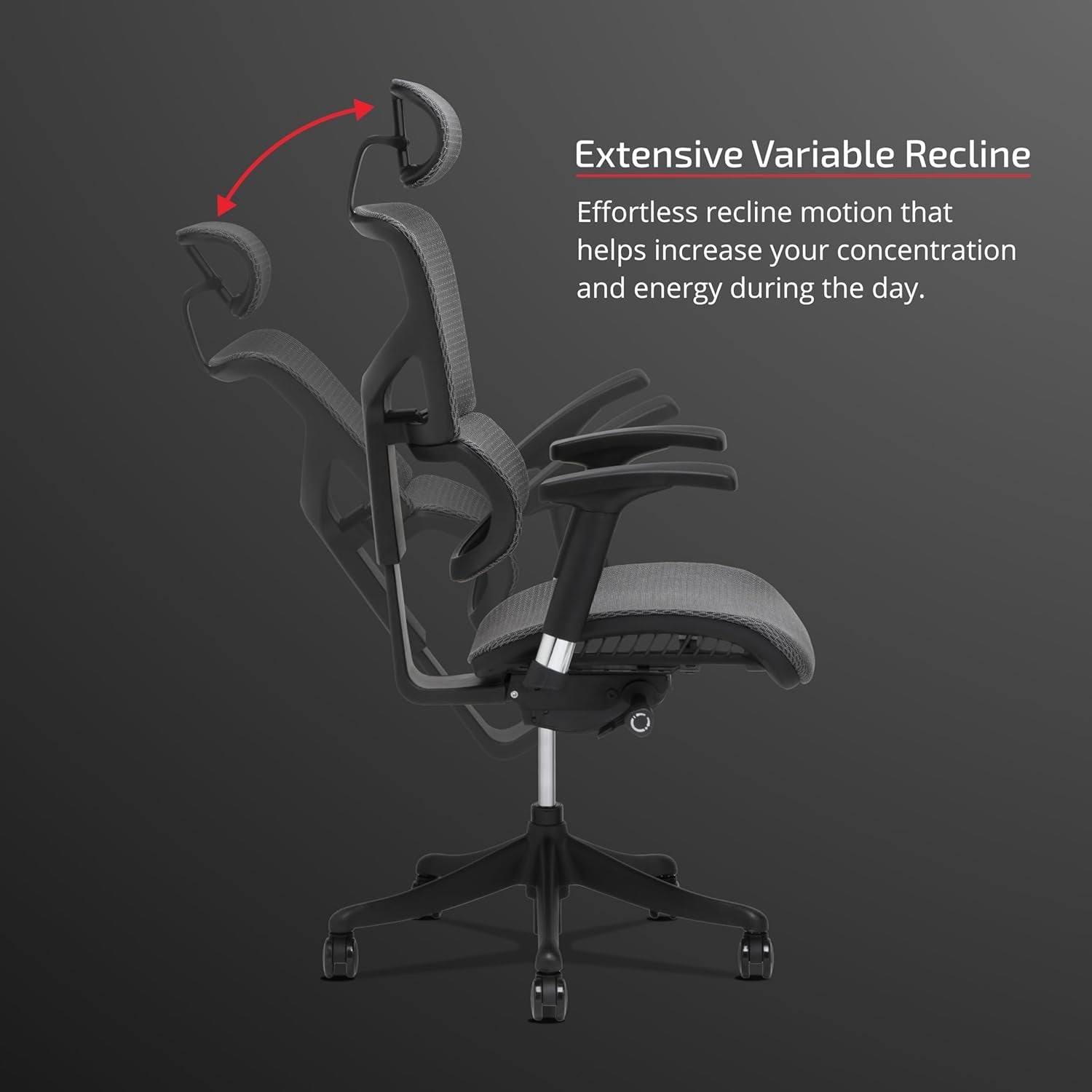 X1 High End Task Chair, Grey Flex Mesh with Headrest - Ergonomic Office Seat/Dynamic Variable Lumbar Support/Highly Adjustable/Relaxed Recline/Perfect for Office or Home Desk-4