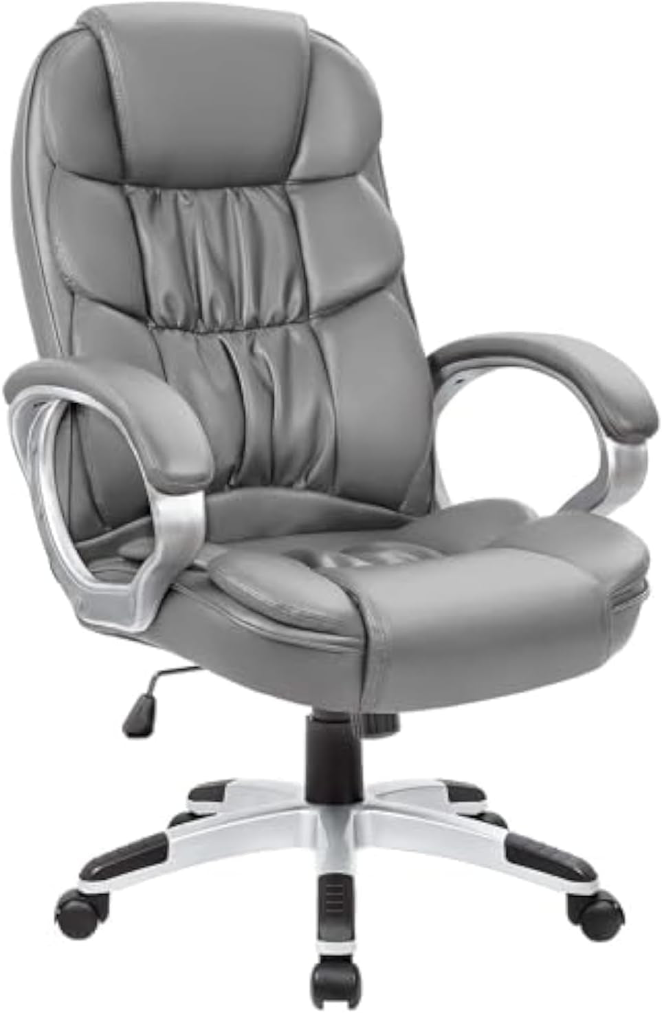 Office Chair High Back Computer Chair Desk Chair, PU Leather Adjustable Height Modern Executive Swivel Task Chair with Padded Armrests and Lumbar Support (Gray)-0