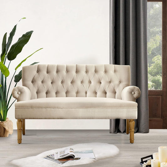 Beige Linen Loveseat Sofa for Living Room-0