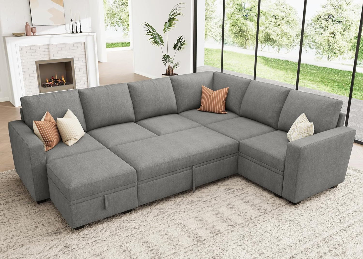 Modular Sectional Sleeper Sofa U-Shaped, Warm Grey-1