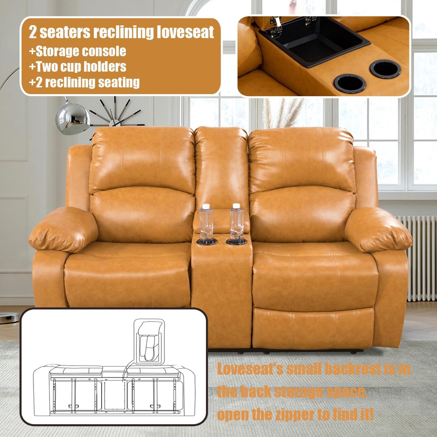 Ginger Faux Leather Reclining Living Room Set-3