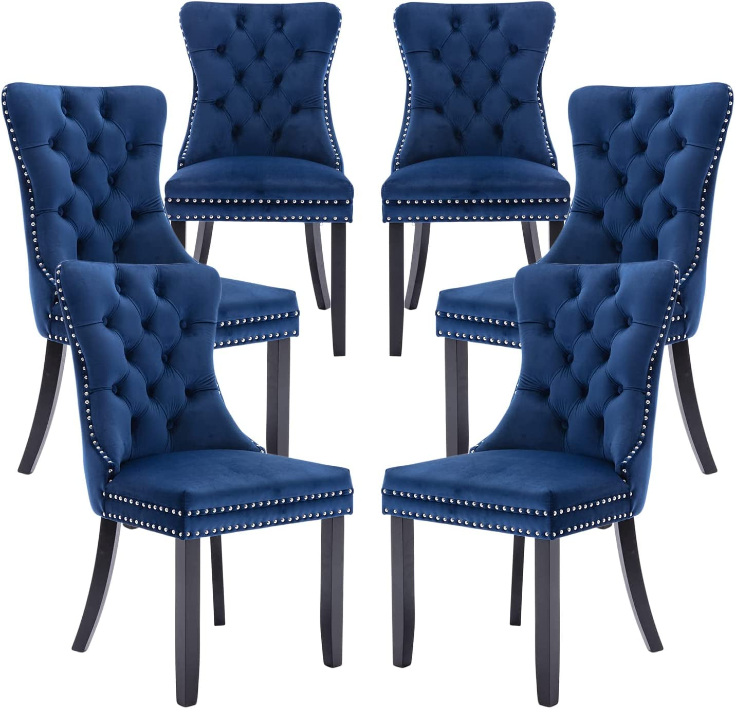 Blue Velvet Upholstered Dining Chairs Set of 6-0