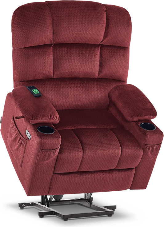 Dual Motor Power Lift Recliner Chair with Massage and Heat for Elderly People, Infinite Position, USB Ports, Cup Holders, Fabric 7679 (Medium, Burgundy)-0