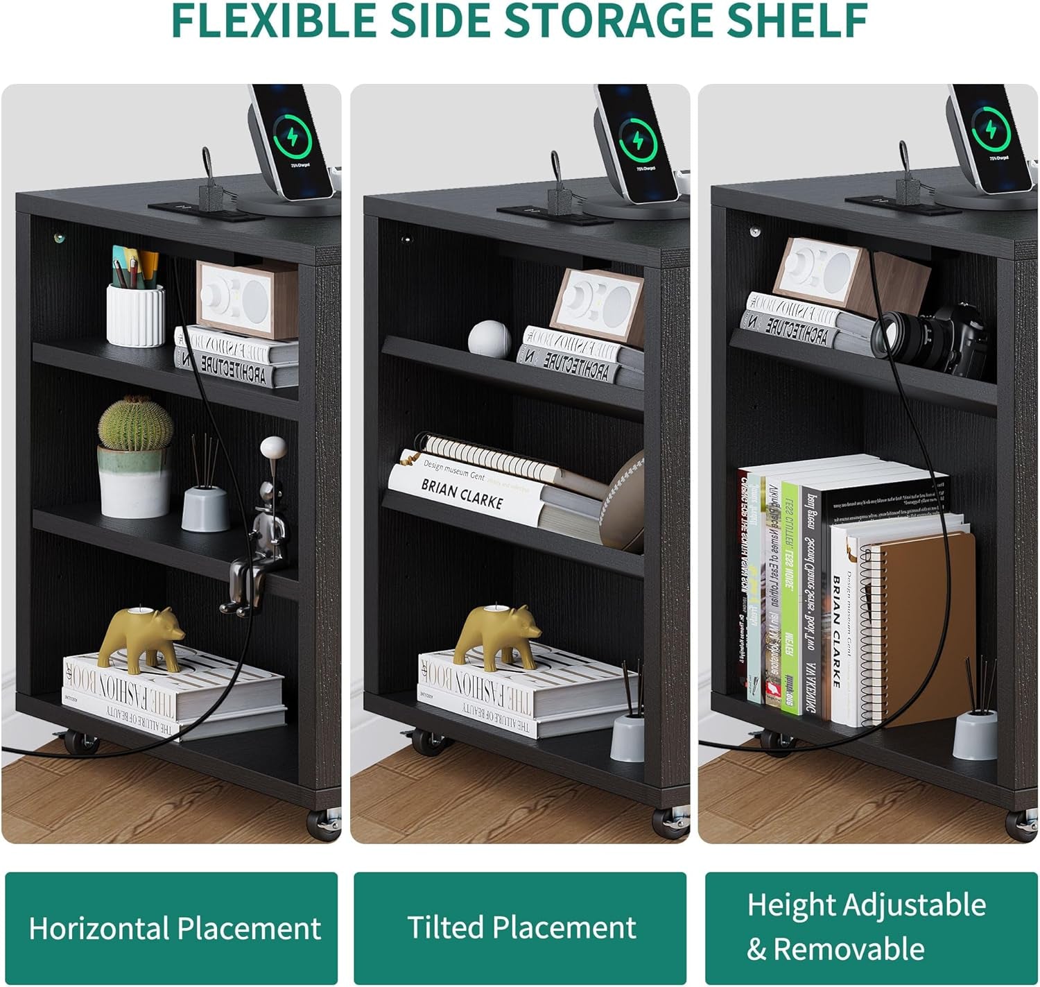 File Cabinet with Charging Station, Mobile Lateral Filing Cabinet with Lock for Home Office, Printer Stand with Open Storage Shelf, Fits A4, Letter, Legal Size Files, Office Furniture, Black-4