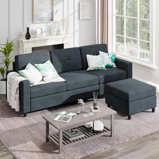 Convertible Sectional Sofa Couch,3 Seat L Shaped Couches with Storage Function Ottoman,Modern Linen Convertible Sectionals Sofas with Armrest Reversible Chaise for Living Room and Small Space-0