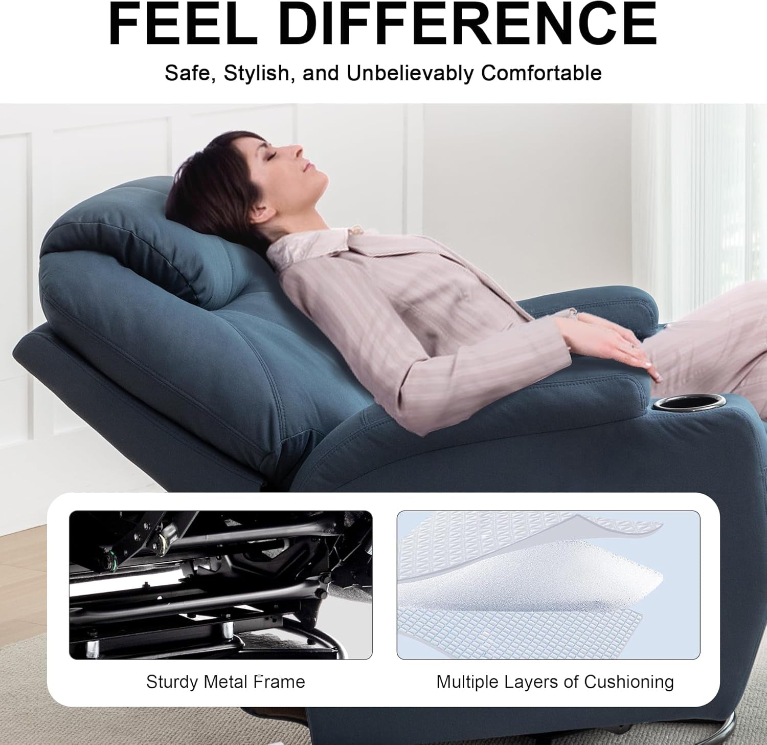 Recliner Chair, Rocking Chair with Massage and Heat, 360° Swivel Recliner Chairs for Adults, Rocker Manual Recliner with Remote Control and Cup Holder for Living Room, Bedroom, Nursery-3