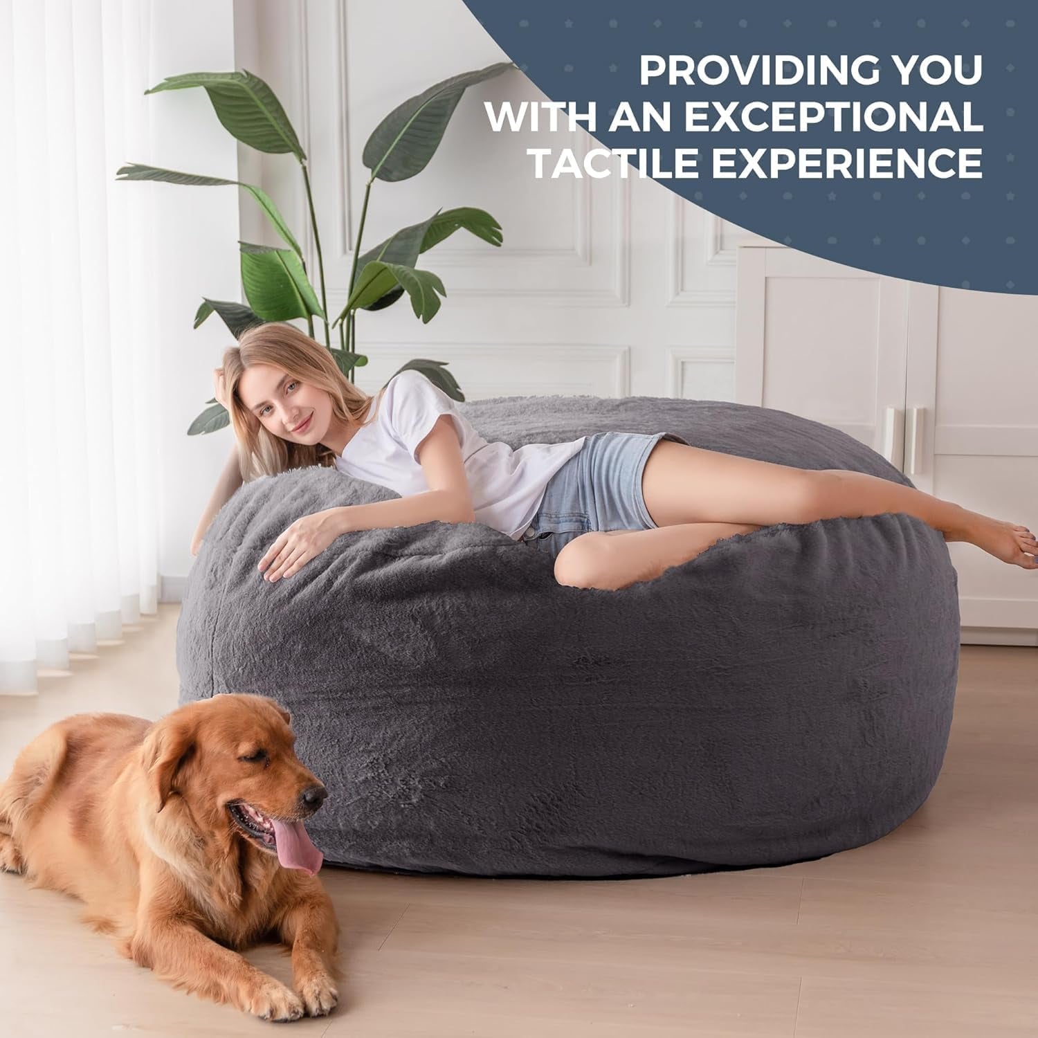 Giant Bean Bag Chair Bed for Adults, Convertible Beanbag Folds from Lazy Chair to Floor Mattress Bed, Large Floor Sofa Couch, Big Sofa Bed, High-Density Foam Filling, Machine Washable-3