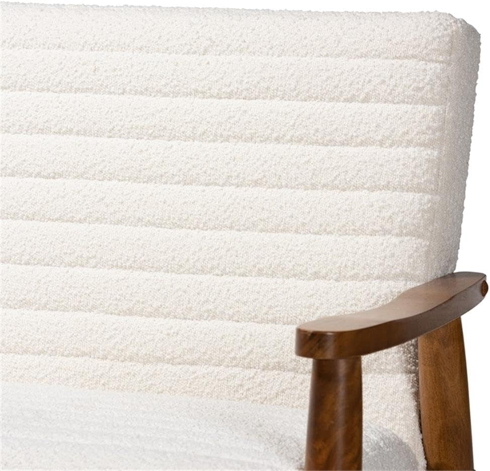 Stratton Mid-Century Modern Cream Boucle Fabric and Walnut Brown Finished Wood 3-Piece Living Room Set-4