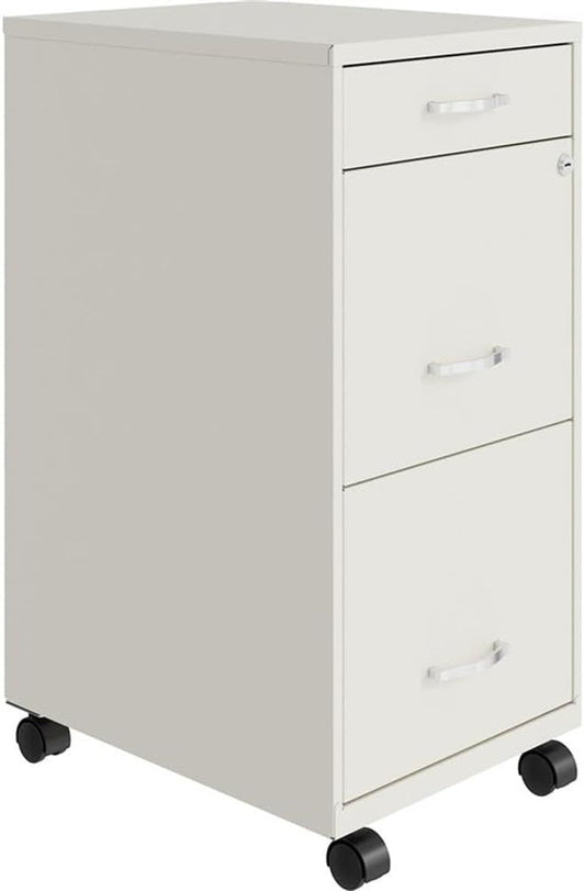 3 Drawers 29.52" Vertical White Metal Filing Cabinet Lockable Pre-Assembled Movable Letter Size for Home, Office-0
