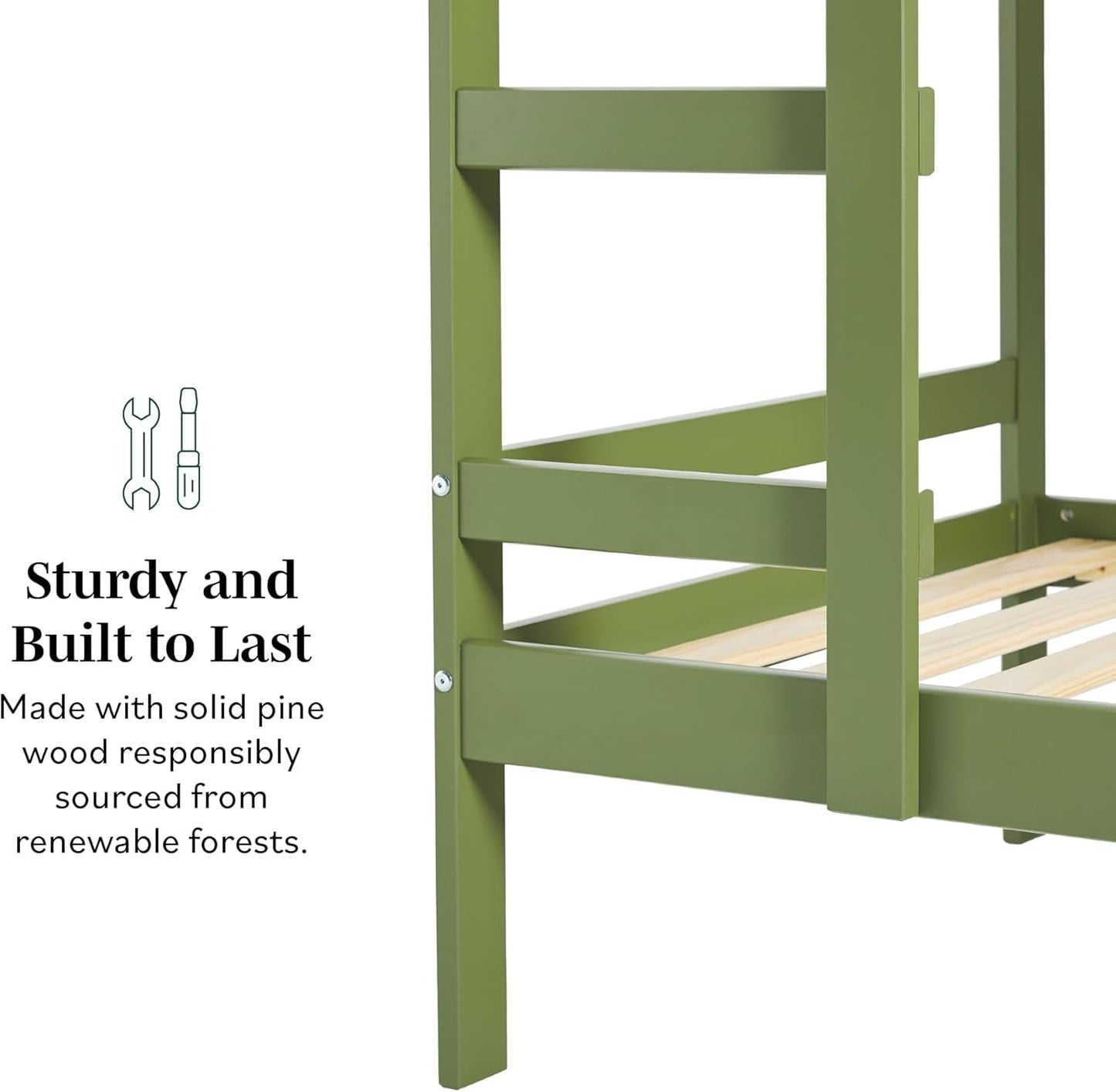 Modern Twin-Size Children'S Bed Frame Bedroom, Twin-Size, Olive Green-3