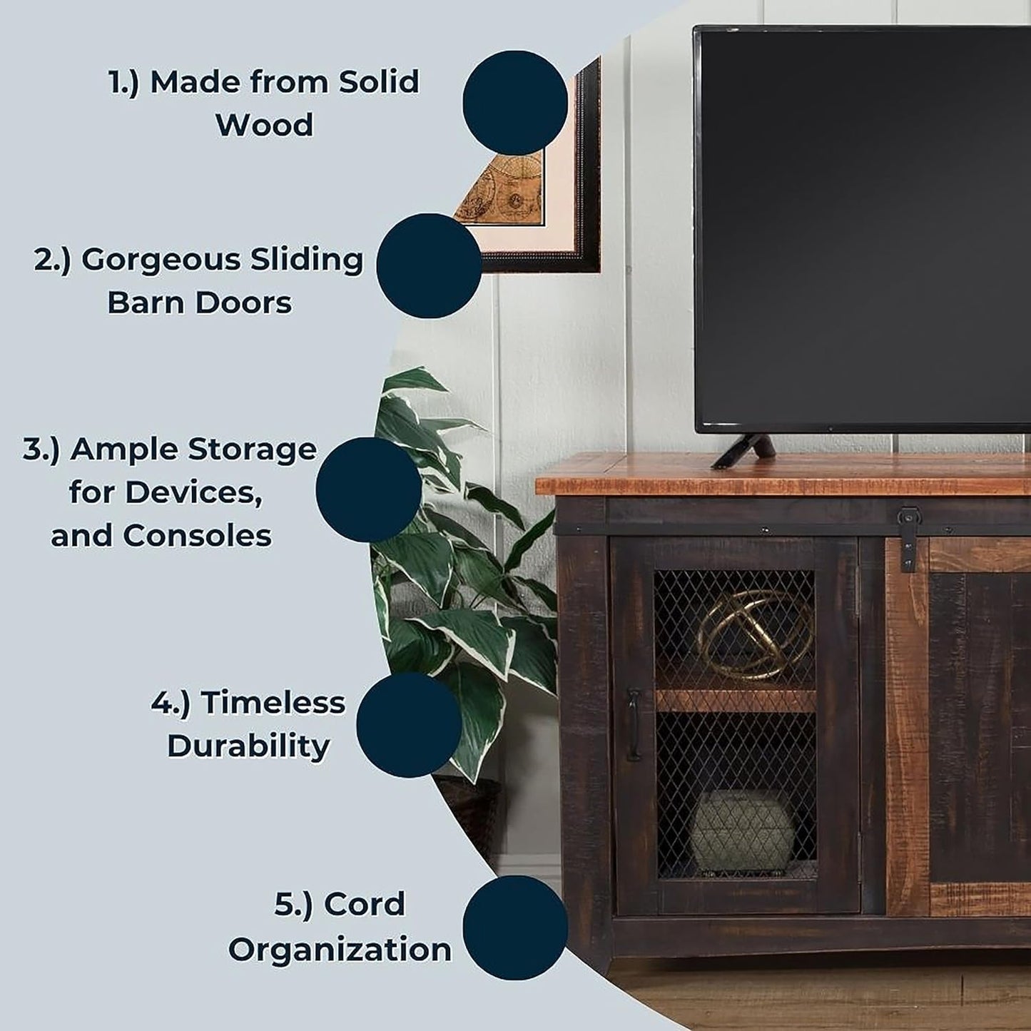 Santa Fe Solid Wood TV Stand, 65", Antique Black and Aged Distressed Pine-3