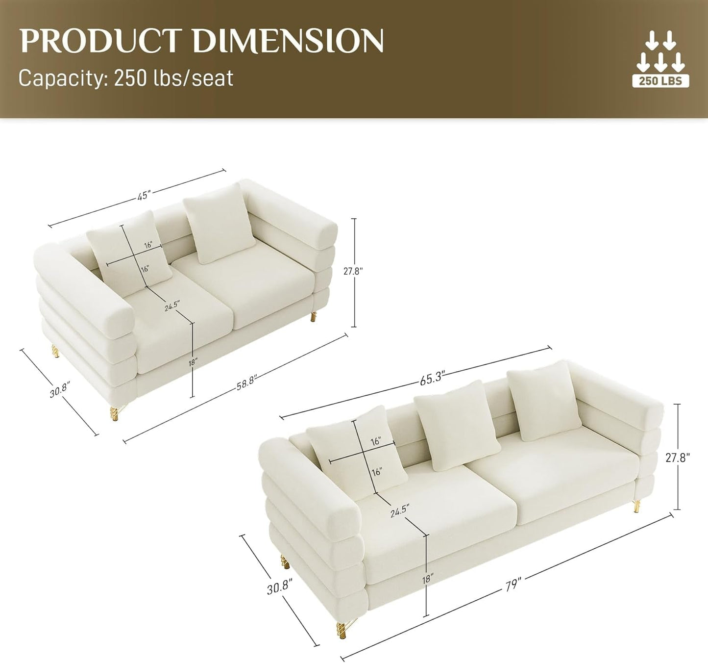 Living Room Sofa Couch and Loveseat Set, Modern Comfy Velvet Deep Seat Cloud Couch with 5 Pillows, Oversized Sofa Furniture Sets for Living Room Bedroom, Ivory White Velvet-1
