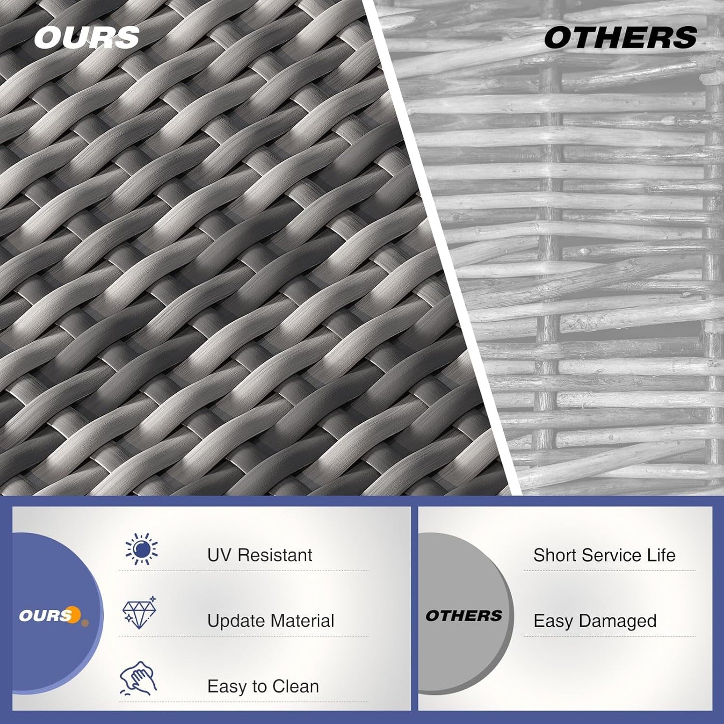 6 PCS Patio Furniture Set, Outdoor Wicker Conversation Sectional Sofa Couch Furniture Sets with Ottomans for Garden Balcony Backyard, Gray/Beige (Gray Rattan Beige Cushions, 6 Pieces Set)-1