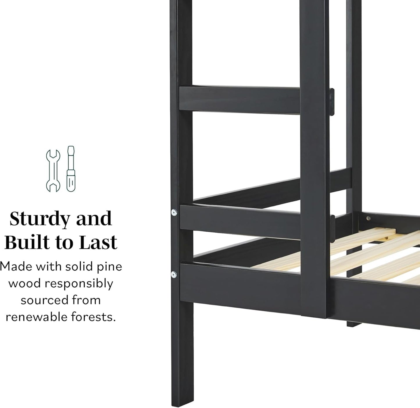 Modern Twin-Size Children'S Bed Frame Bedroom, Twin-Size, Black-3