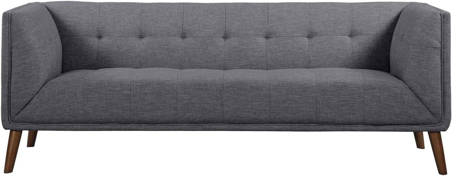 Dark Grey Linen Sofa Walnut Wood Legs, Modern Style-3