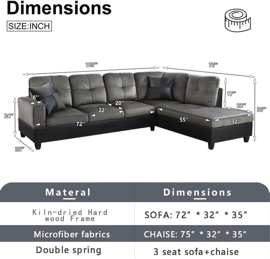 2 Pieces Sectional Sofa Sets, L-Shape Sofa Microfiber Couch Living Room Sofa Set with Chaise Using for Living Room Furniture(A-Taupe, Right Hand Facing)-1