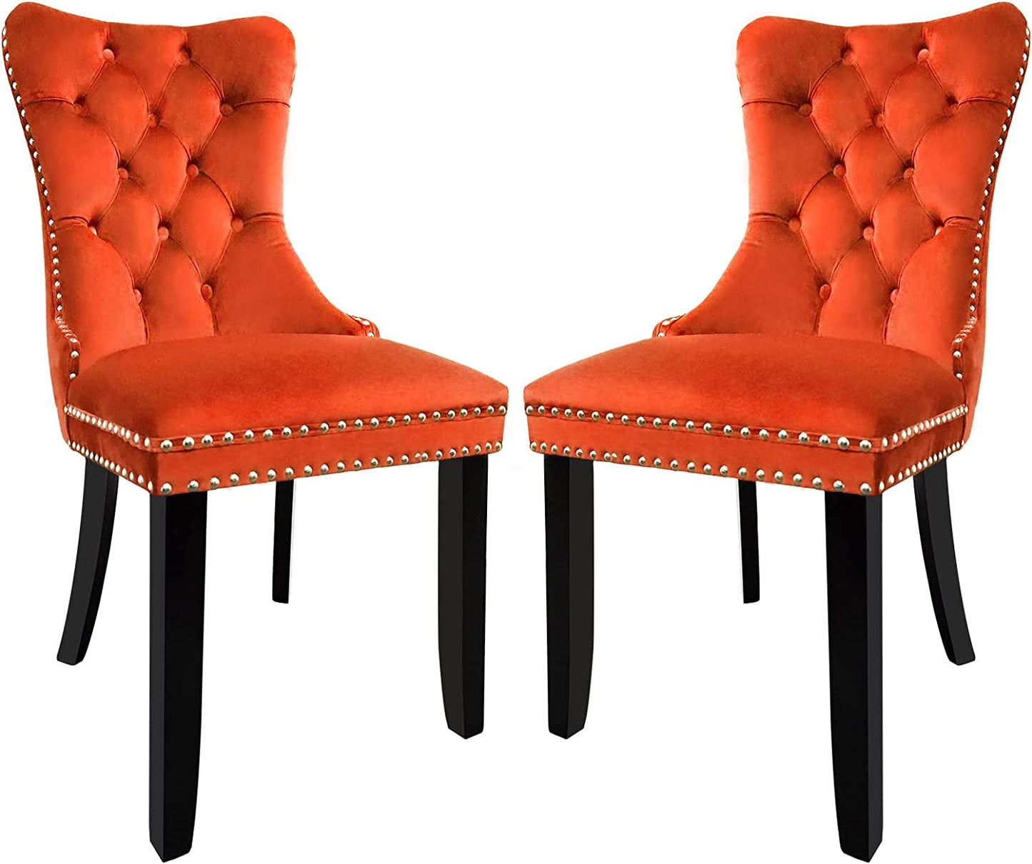 Solid Wood Dining Chairs with Nailhead Back (Set of 2, Orange)-1