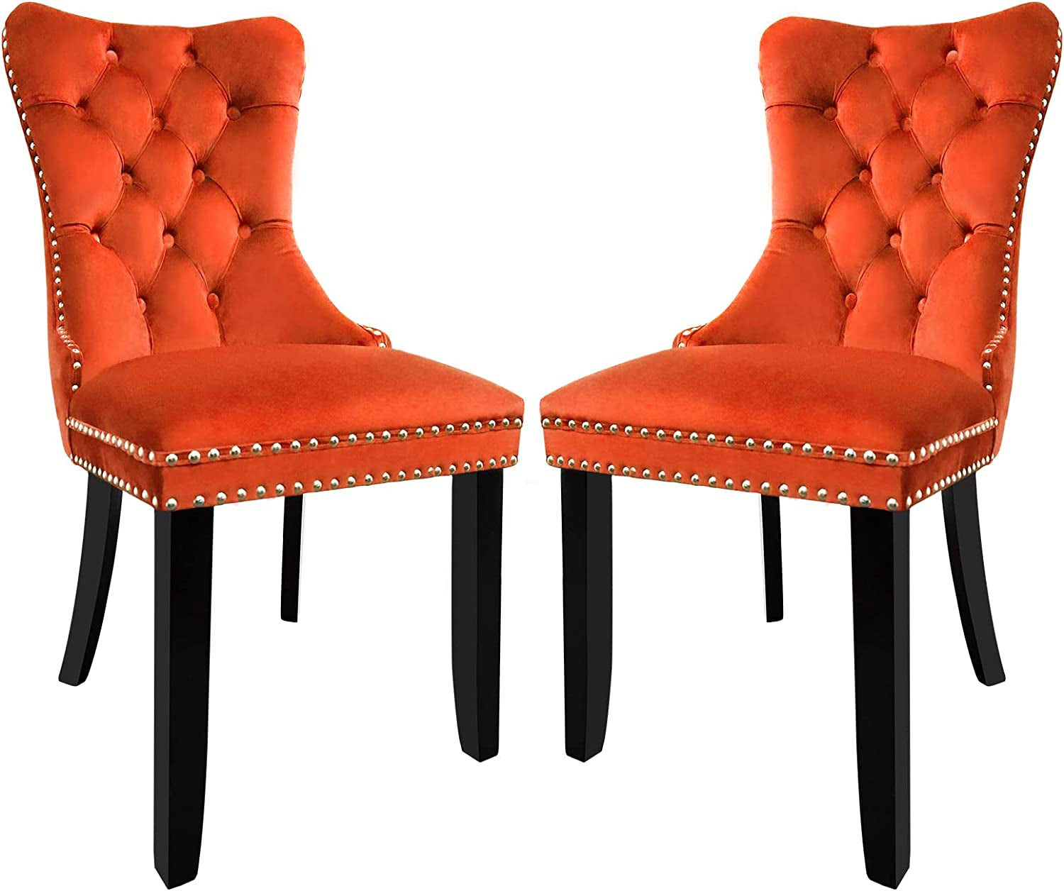 Solid Wood Dining Chairs with Nailhead Back (Set of 2, Orange)-1