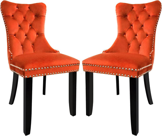 Solid Wood Dining Chairs with Nailhead Back (Set of 2, Orange)-1