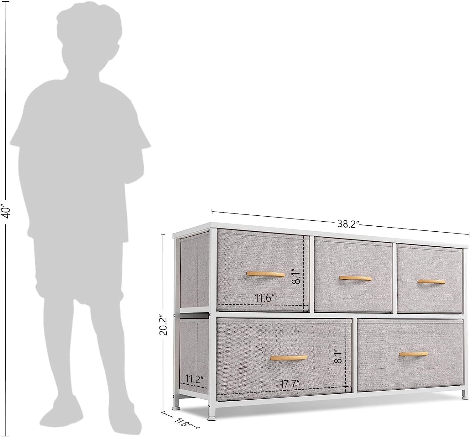Light Grey 5-Drawer Dresser Tower Unit, Small Size-2