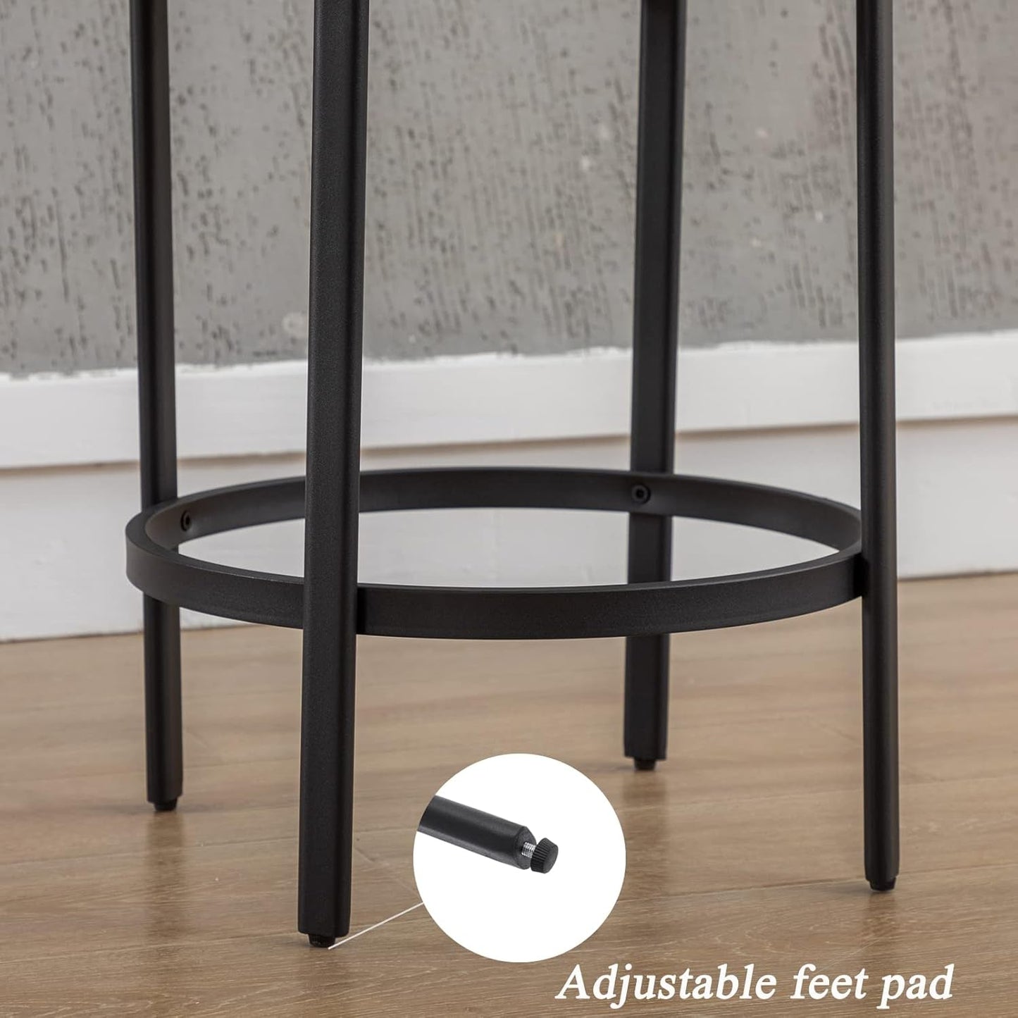 Counter Height Bar Stools 26" round Barstools Set of 2, Modern Faux Leather Counter Stools with Black Metal Legs for for Kitchen Island Counter, Small Space, Brown-4