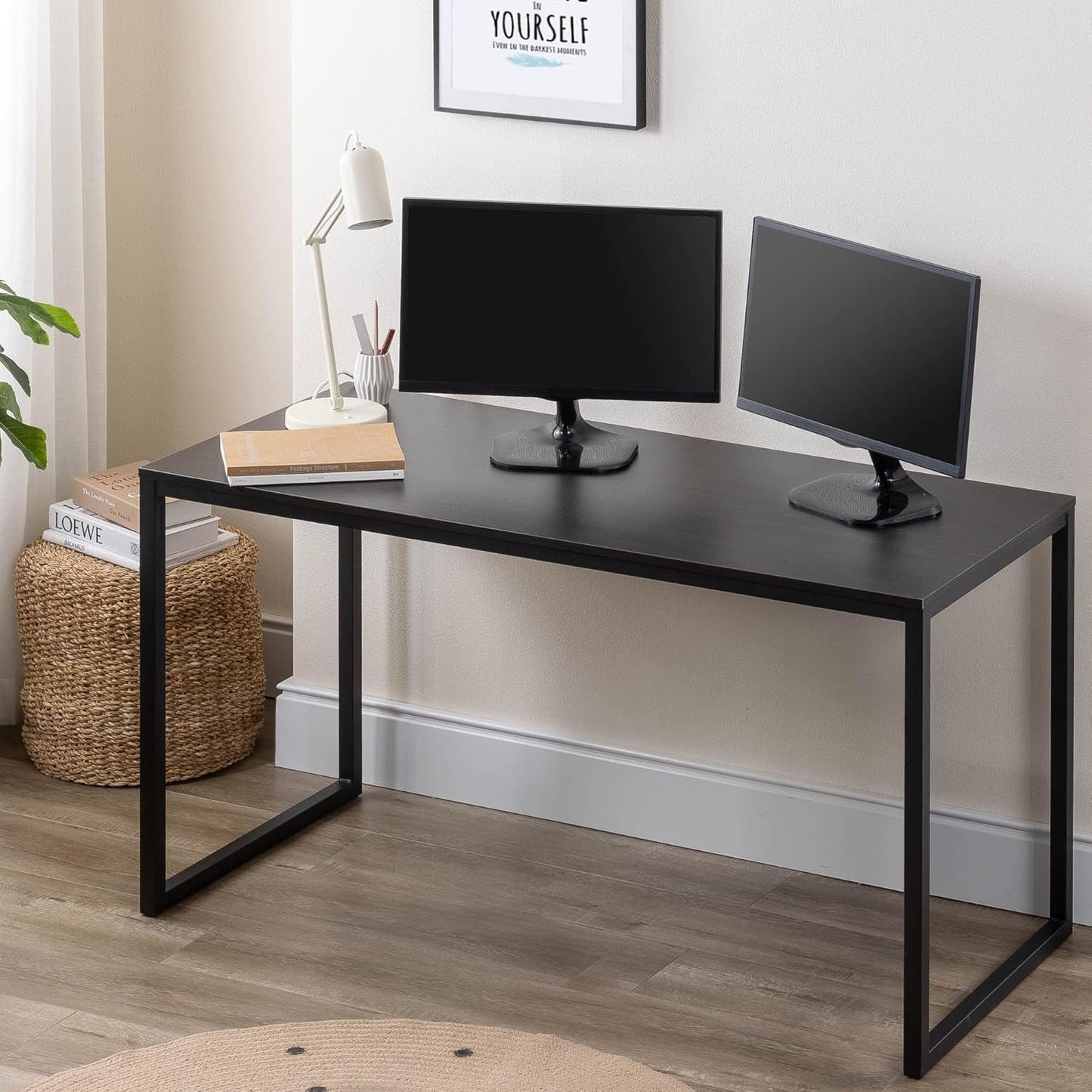 Jennifer 55 Inch Black Frame Desk, Computer Workstation, Office Desk, Easy Assembly, Deep Espresso-1