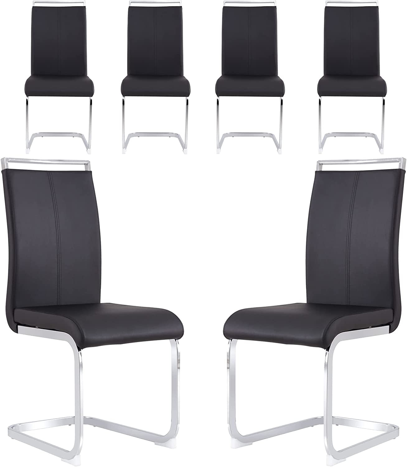 6-Piece Armless Dining Room Chairs with Metal Legs, Black-1