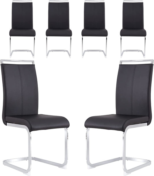 6-Piece Armless Dining Room Chairs with Metal Legs, Black-1