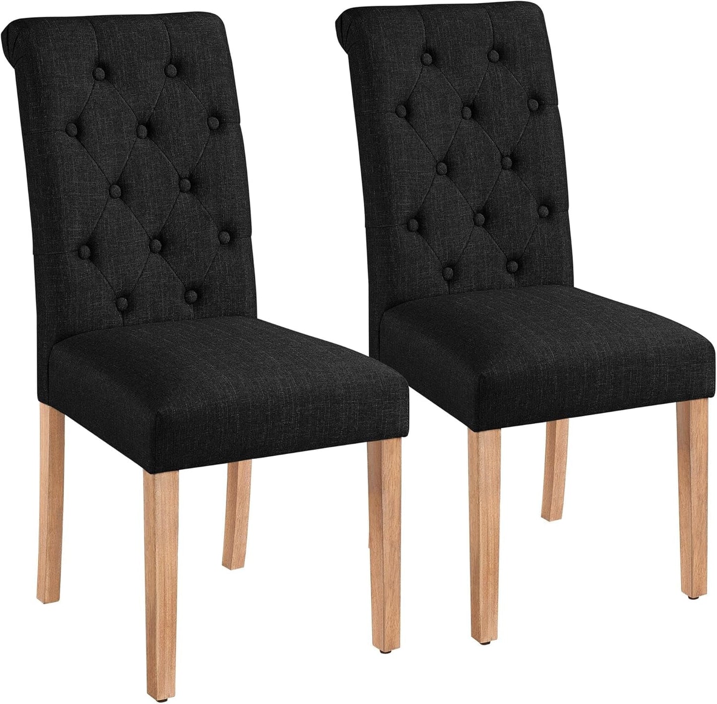 Tufted Dining Chairs Set of 2 Parsons Kitchen Chairs Stylish Dining Room Chair Upholstered Fabric Chairs with Solid Wood Legs and Padded Seat for Home, 1 Package, Black-0