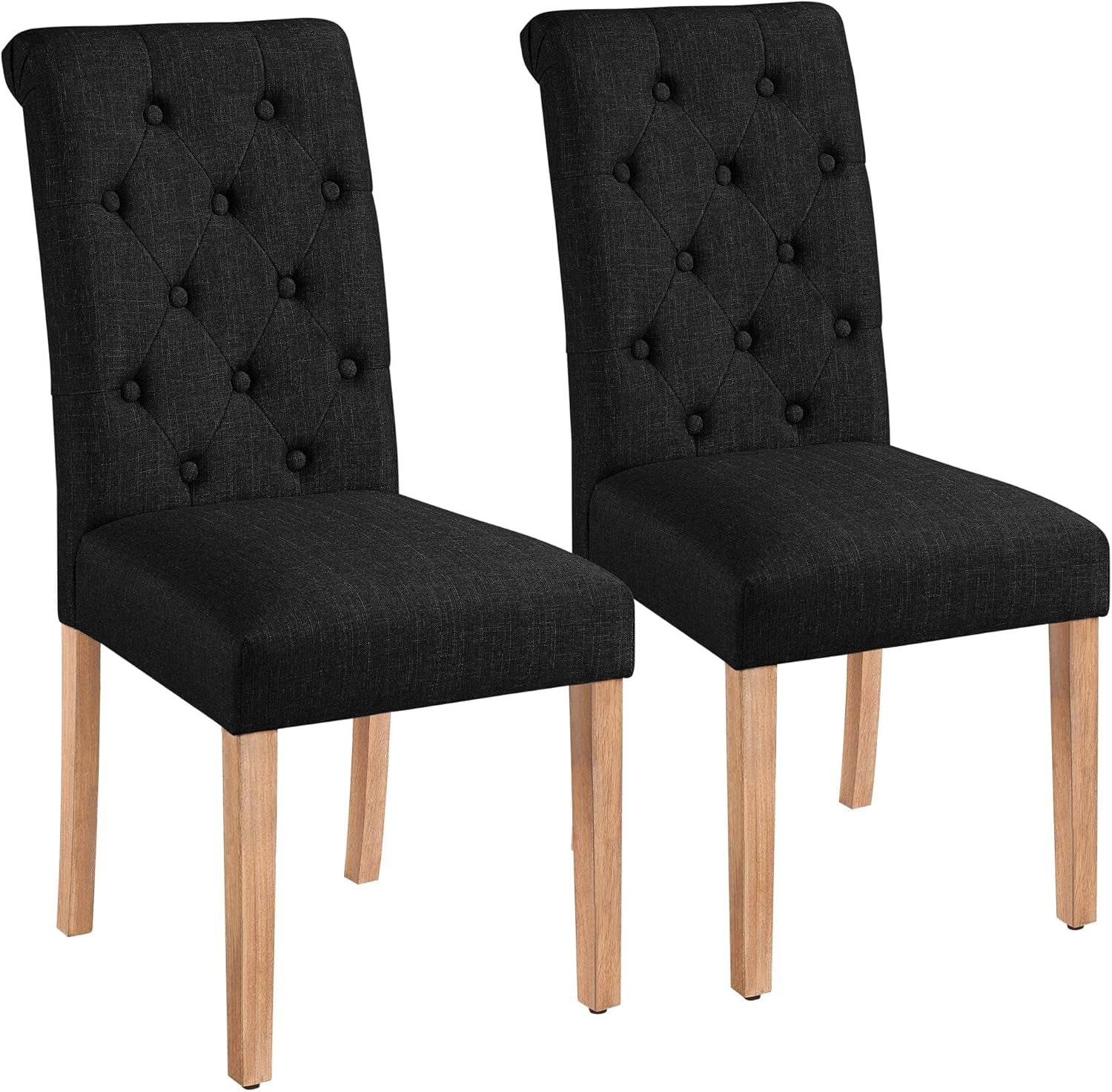 Tufted Dining Chairs Set of 2 Parsons Kitchen Chairs Stylish Dining Room Chair Upholstered Fabric Chairs with Solid Wood Legs and Padded Seat for Home, 1 Package, Black-0